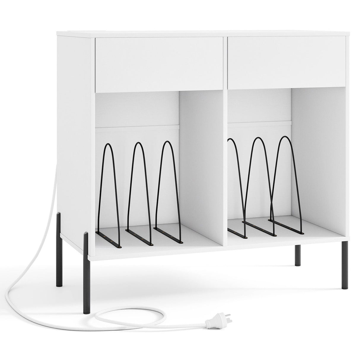 Record Player Stand with Power Outlets and Drawers Furniture Storage Home