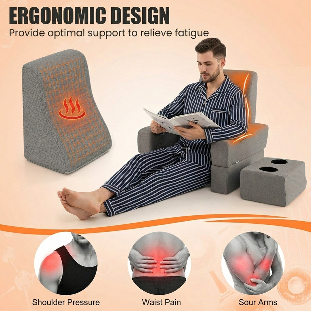 3 Piece Reading Pillow Set Extra Large Lap Desk with Coaster Furniture