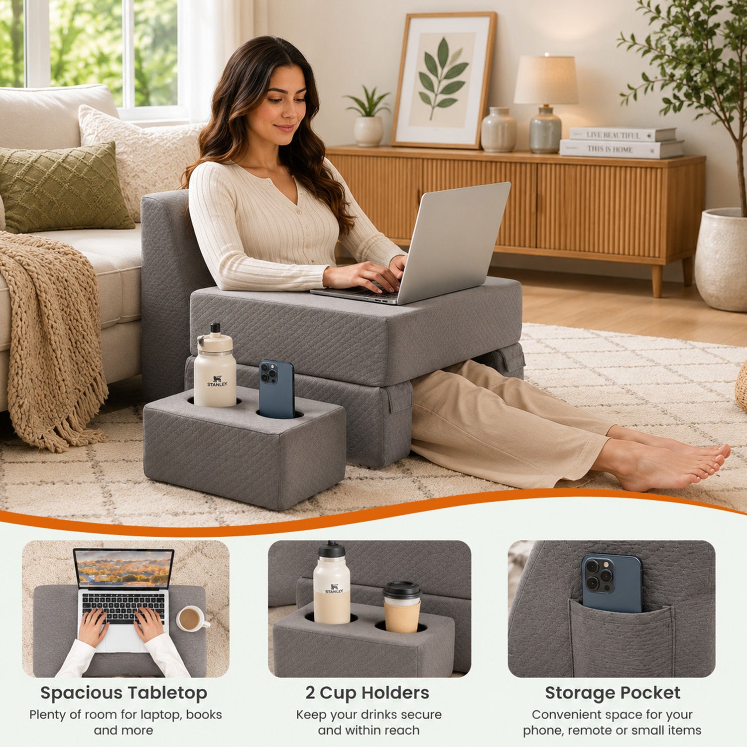 3 Piece Reading Pillow Set Extra Large Lap Desk with Coaster Furniture