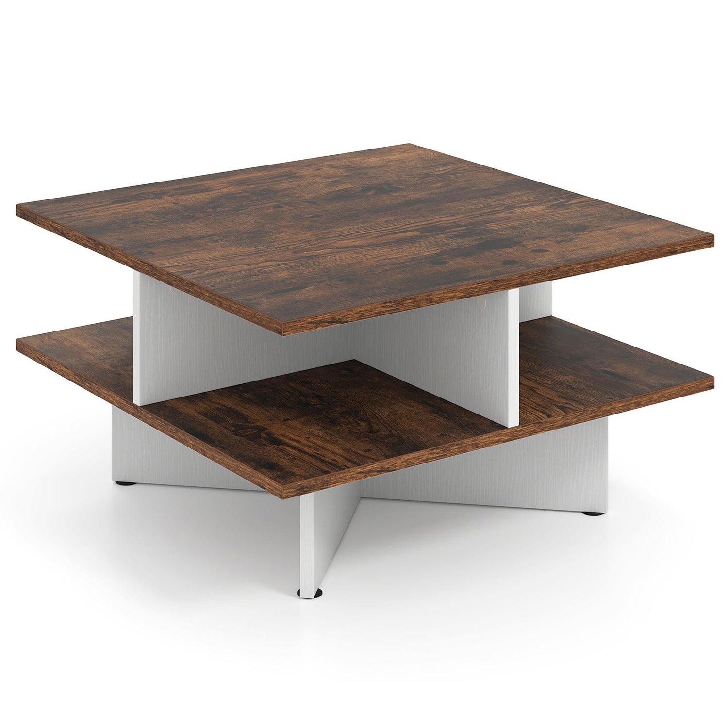 2 Tier Square Coffee Table with 4 Storage Compartments Furniture Home