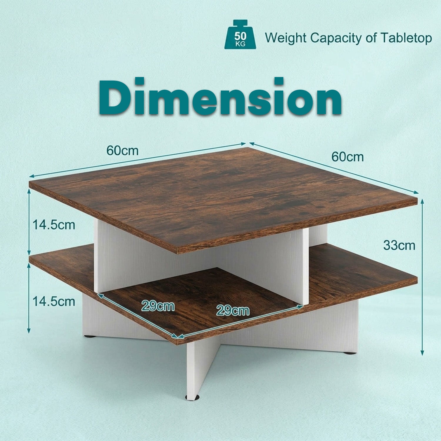 2 Tier Square Coffee Table with 4 Storage Compartments Furniture Home