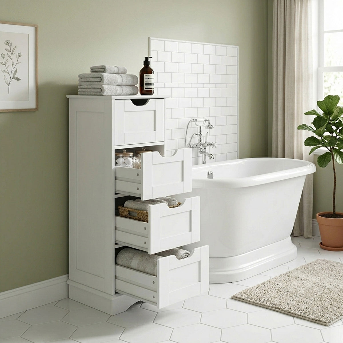 Bathroom Storage Cabinet with 4 Drawers Furniture Storage Home Hallway