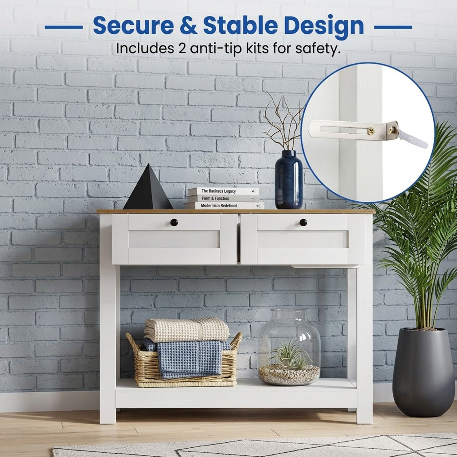 Farmhouse Console Table with 2 Drawers Open Shelf Entryway Sofa Table