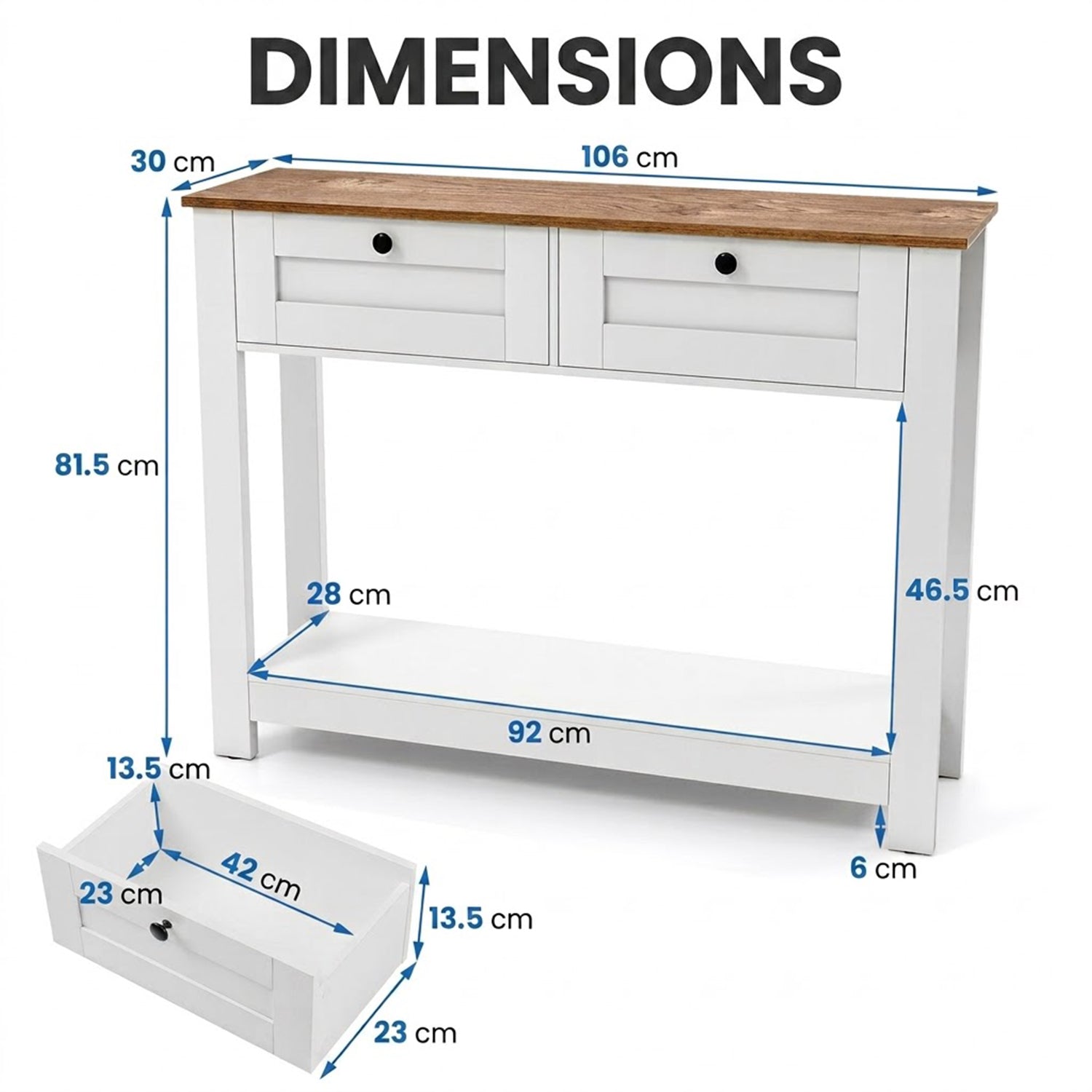 Farmhouse Console Table with 2 Drawers Open Shelf Entryway Sofa Table