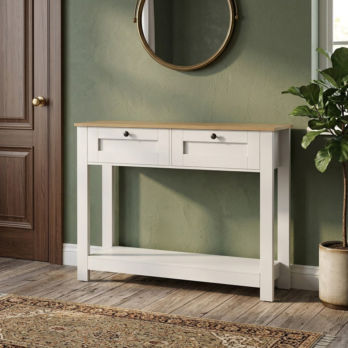 Farmhouse Console Table with 2 Drawers Open Shelf Entryway Sofa Table