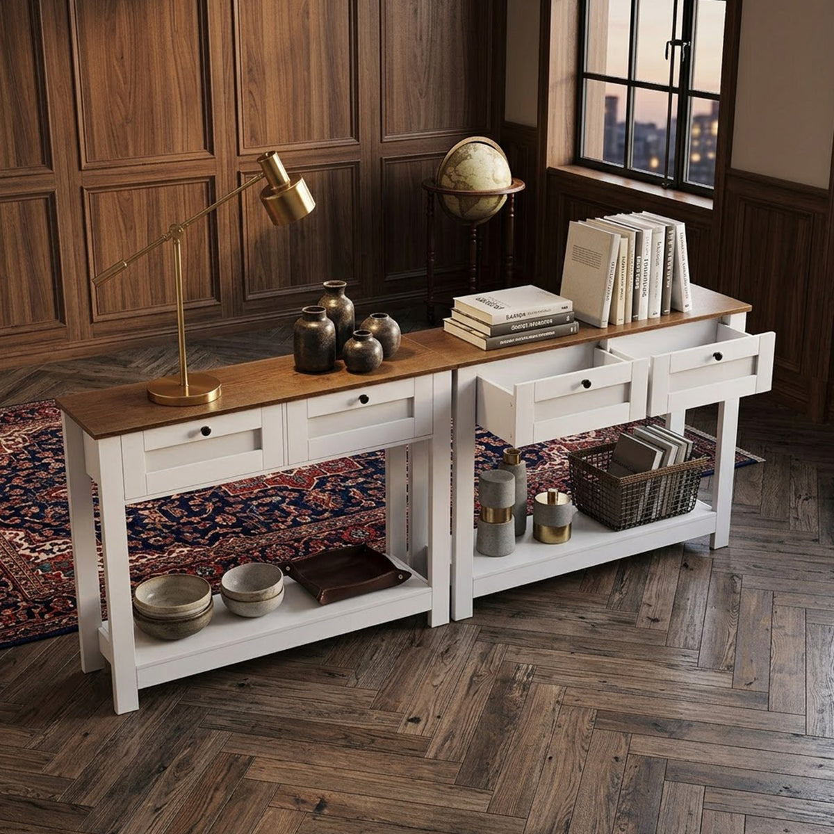 Farmhouse Console Table with 2 Drawers Open Shelf Entryway Sofa Table