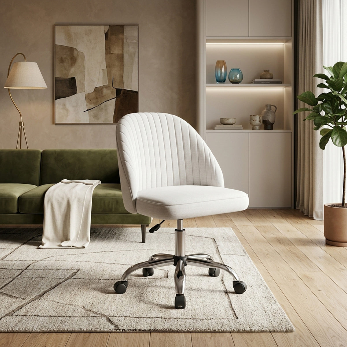 Modern Armless Office Chair with Upholstered Seat and Smooth Rolling Casters