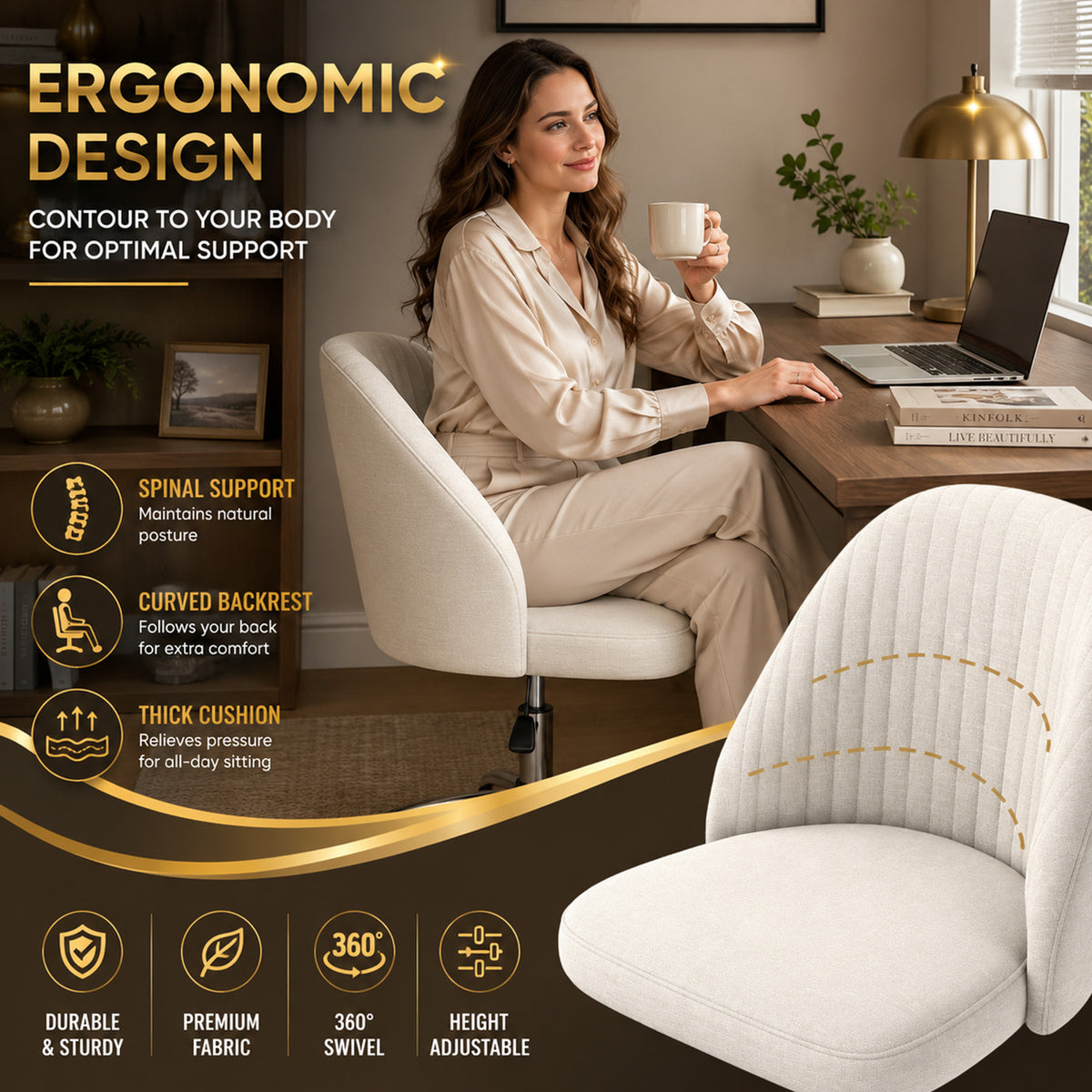 Modern Armless Office Chair with Upholstered Seat and Smooth Rolling Casters