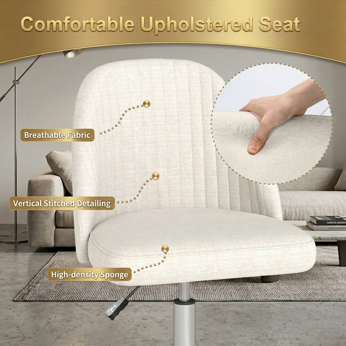 Modern Armless Office Chair with Upholstered Seat and Smooth Rolling Casters