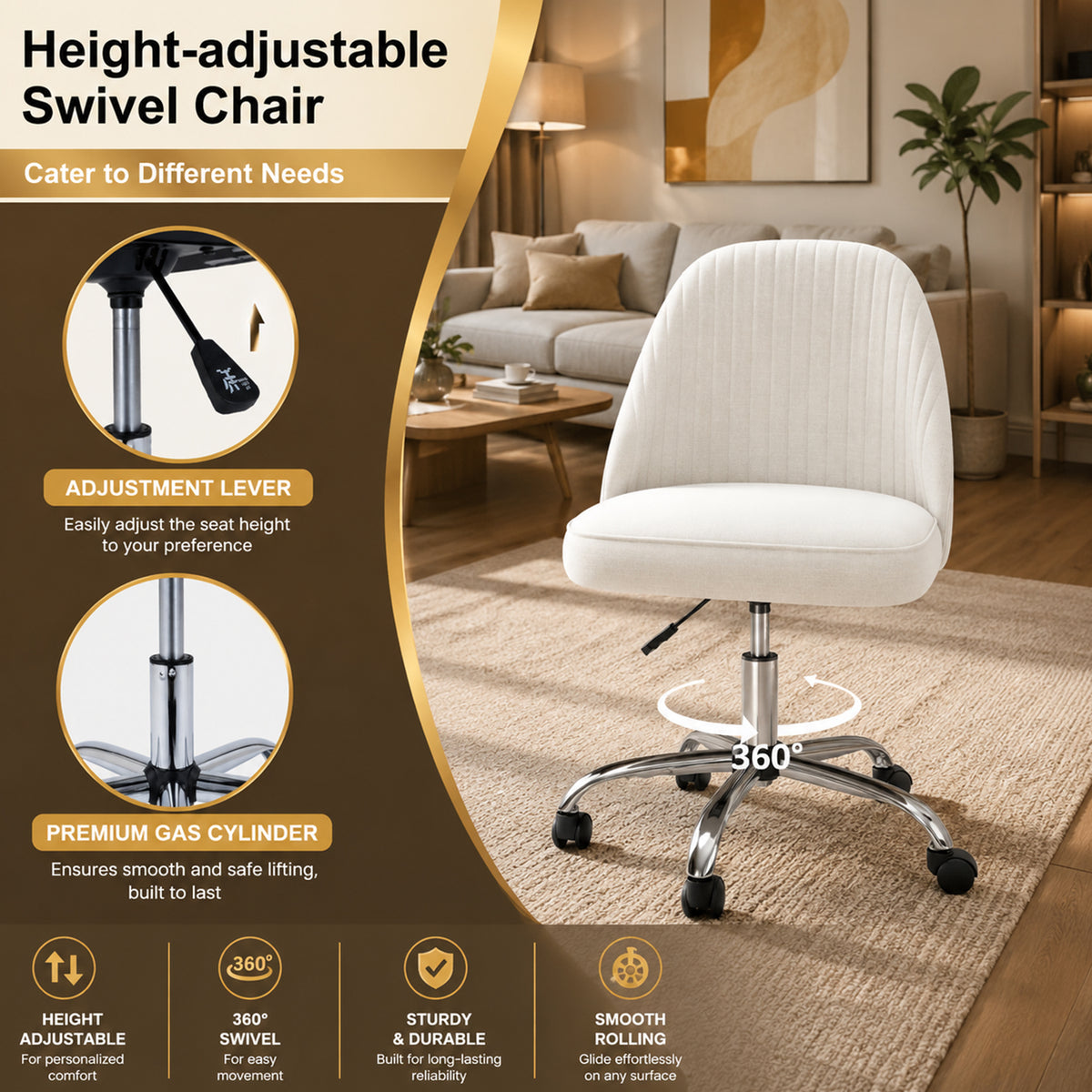Modern Armless Office Chair with Upholstered Seat and Smooth Rolling Casters