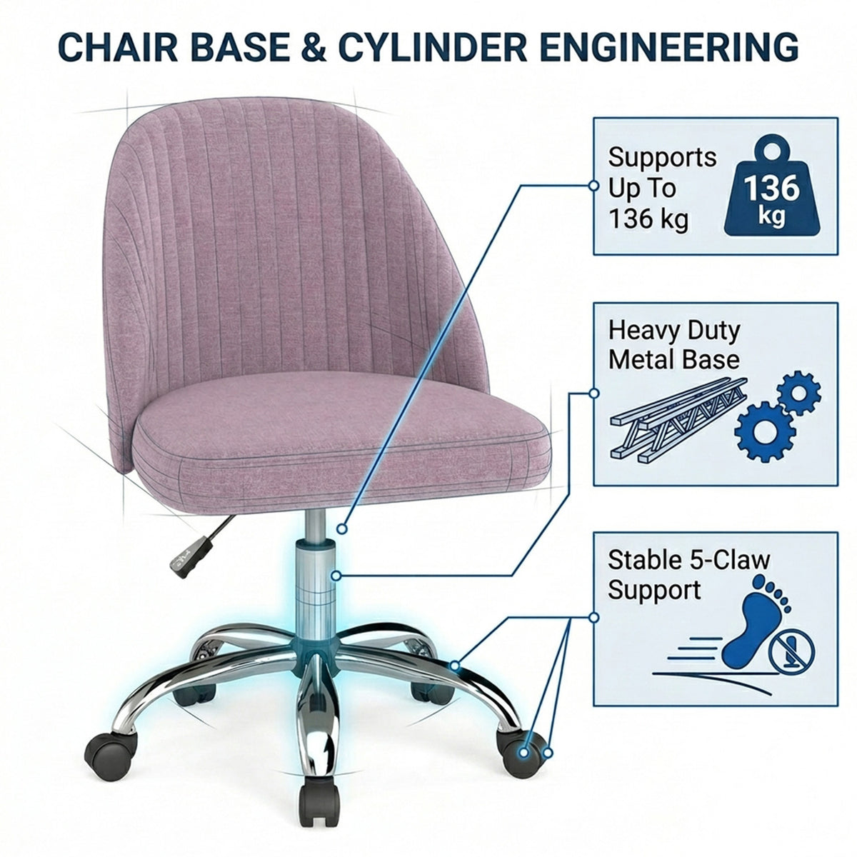 Modern Armless Office Chair with Upholstered Seat and Smooth Rolling Casters