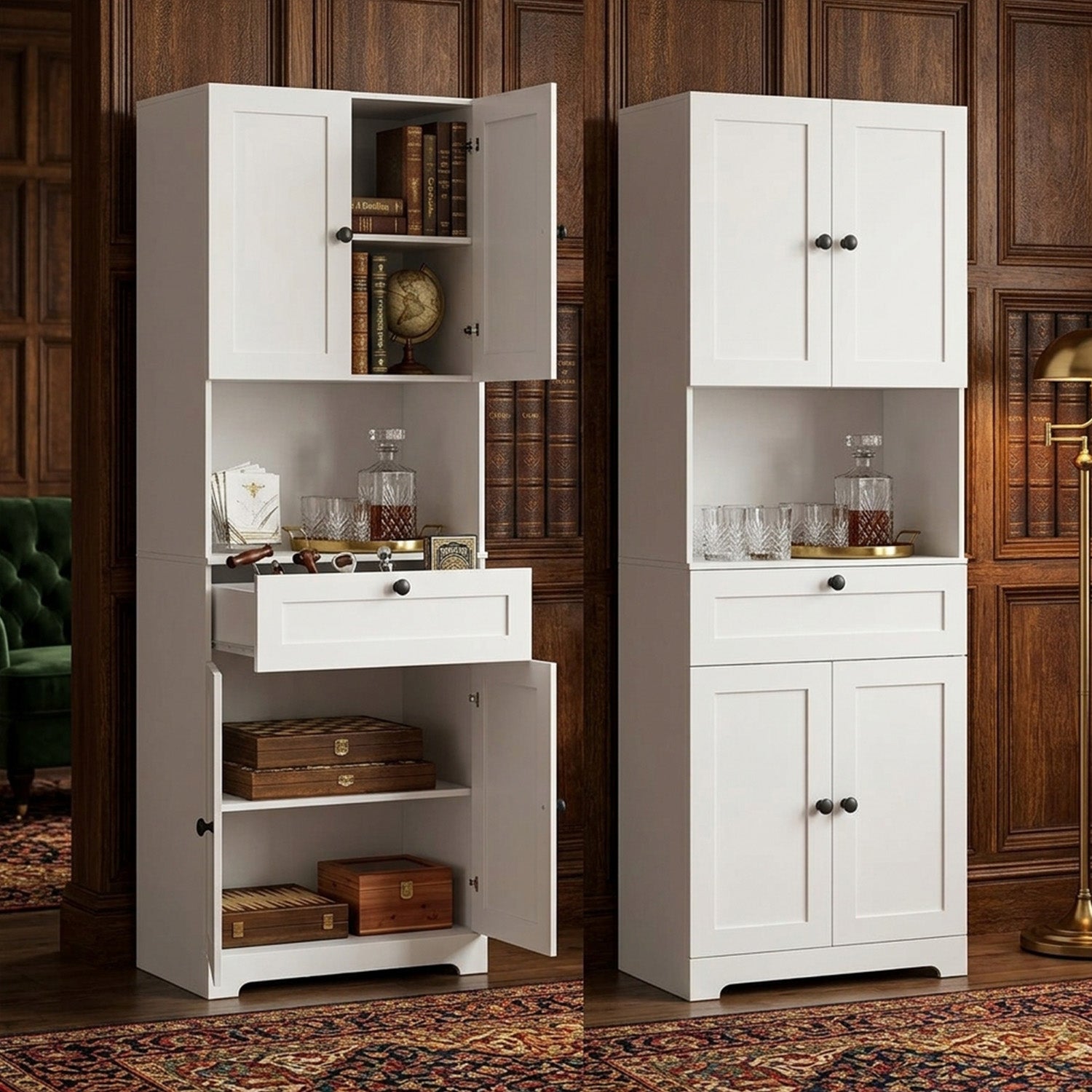 171.5cm Tall Bathroom Cabinet Freestanding Storage with 4 Doors 1 Drawer