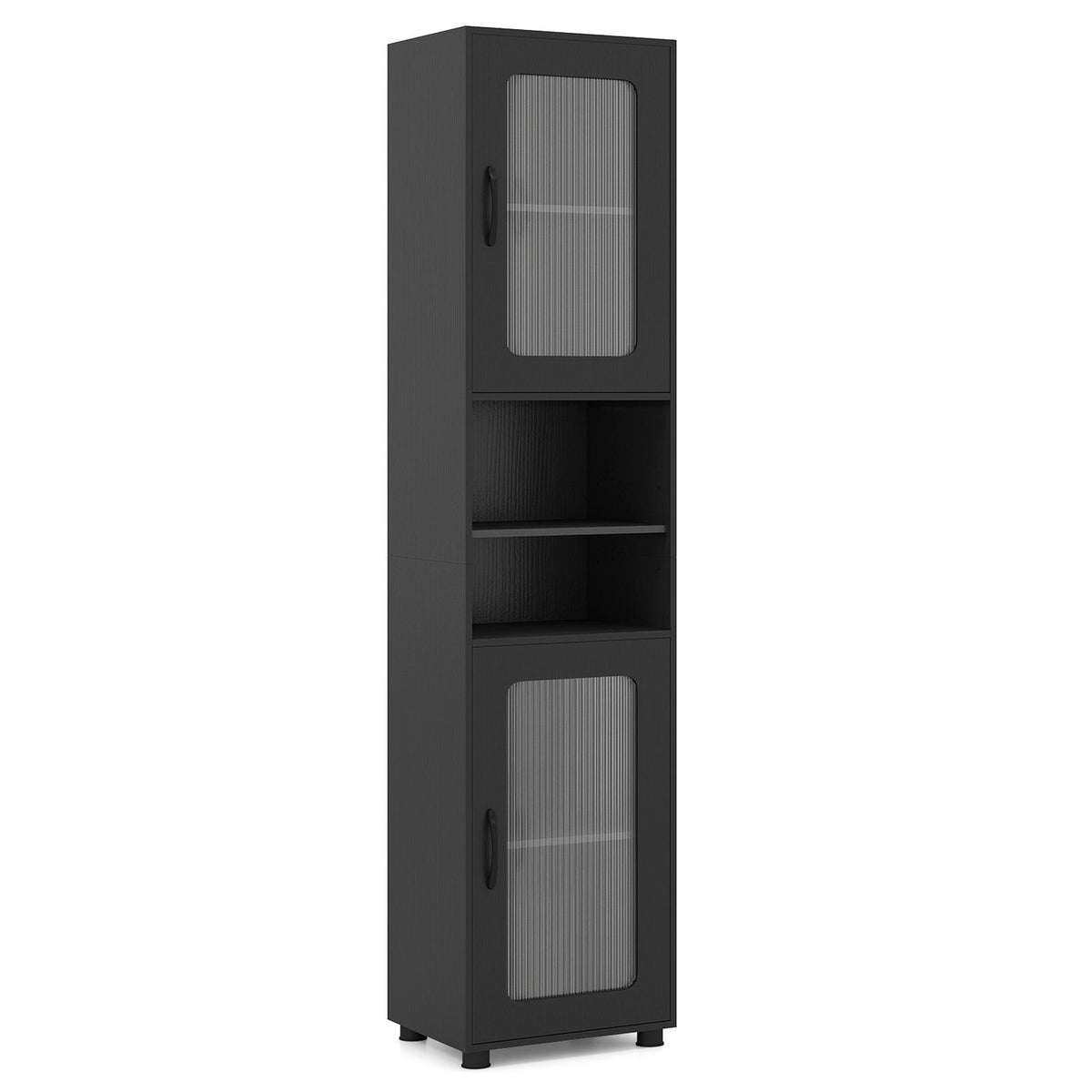 Freestanding Tall Bathroom Storage Cabinet Fluted Doors Adjustable Shelf