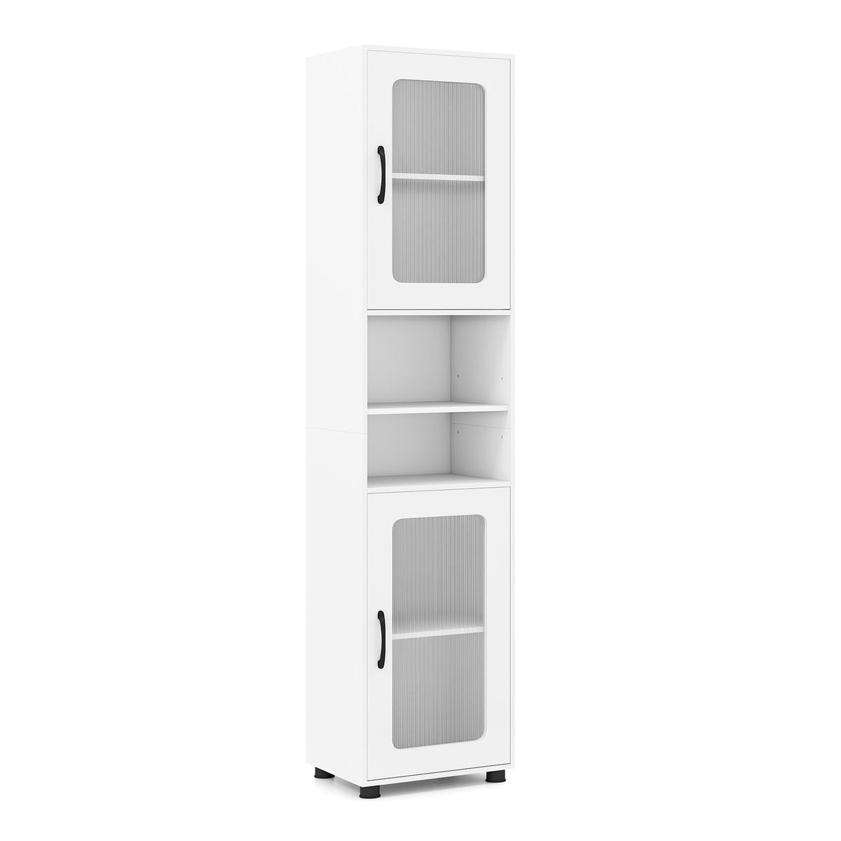 Freestanding Tall Bathroom Storage Cabinet Fluted Doors Adjustable Shelf