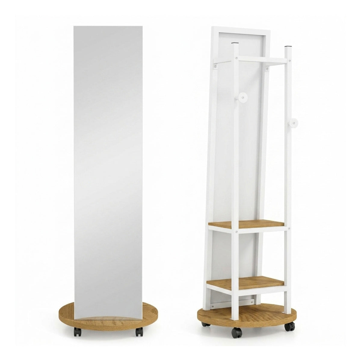 Freestanding Coat Tree with 3 Hooks and Storage Shelves Furniture Home