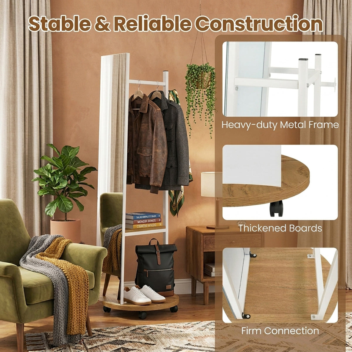 Freestanding Coat Tree with 3 Hooks and Storage Shelves Furniture Home