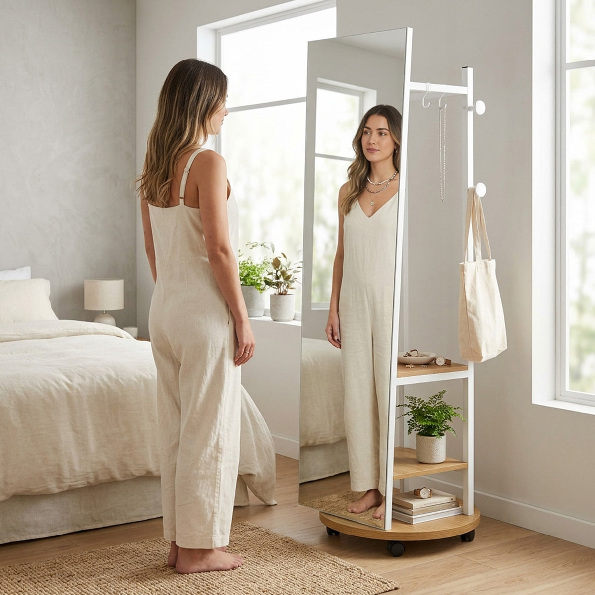 Freestanding Coat Tree with 3 Hooks and Storage Shelves Furniture Home