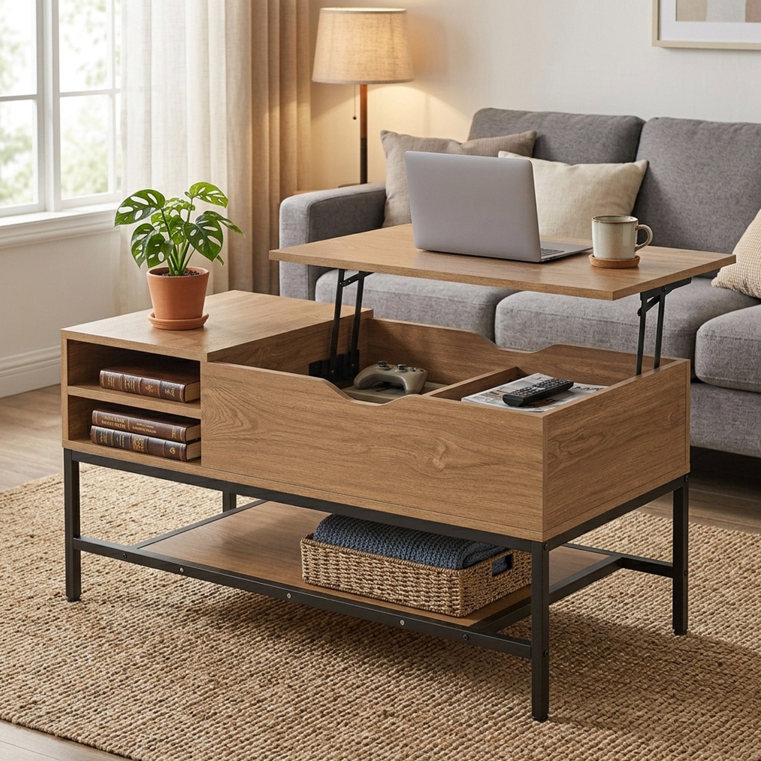Modern Living Room Center Table with Hidden Compartment Home Furniture