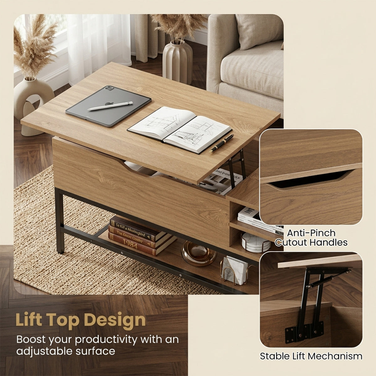 Modern Living Room Center Table with Hidden Compartment Home Furniture