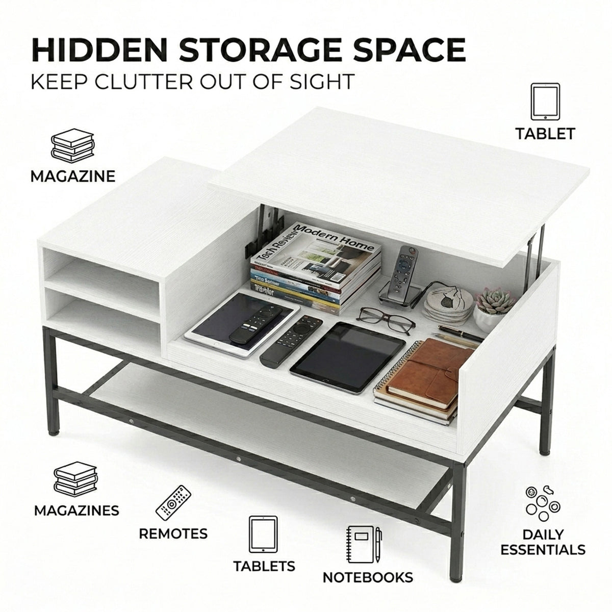 Modern Living Room Center Table with Hidden Compartment Home Furniture