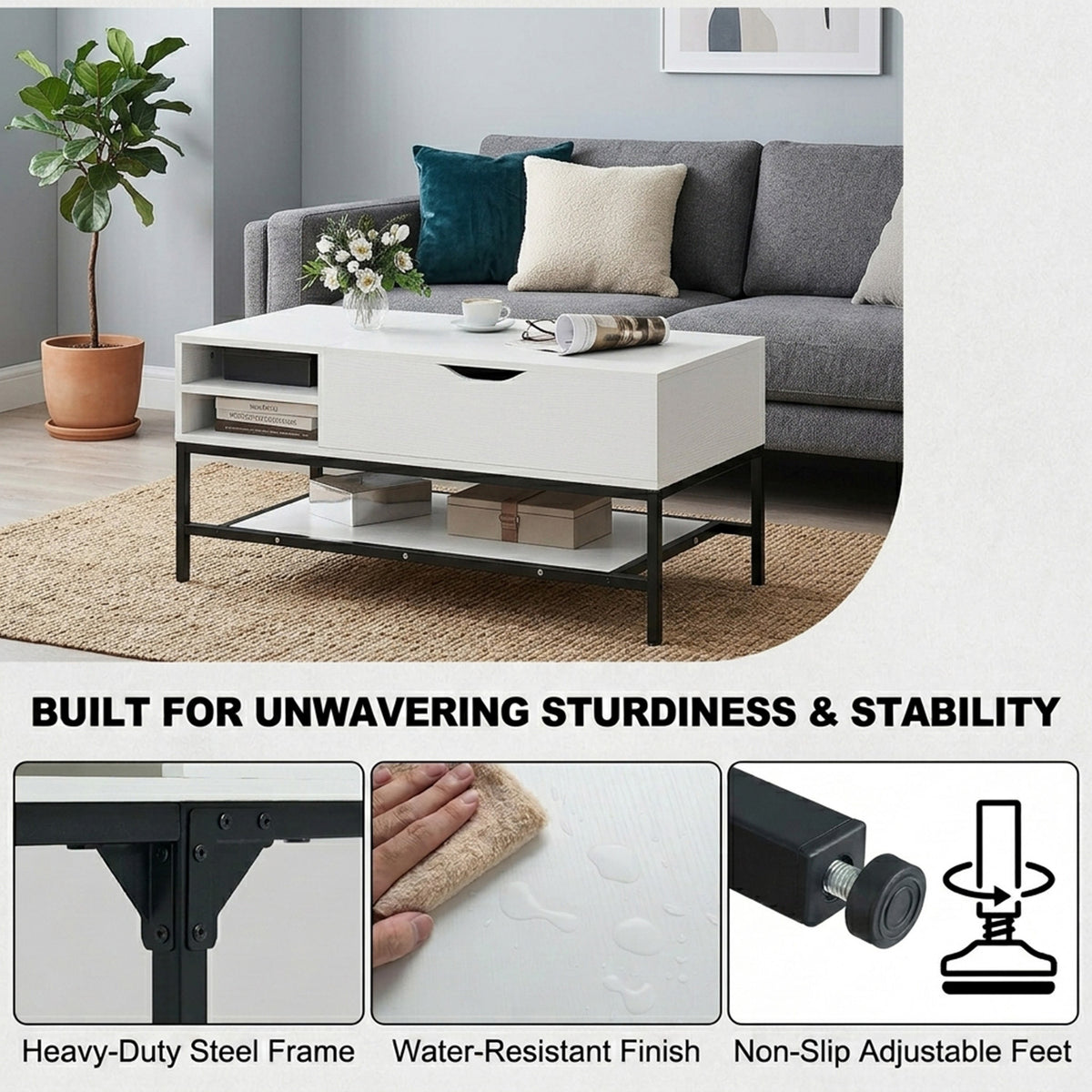 Modern Living Room Center Table with Hidden Compartment Home Furniture