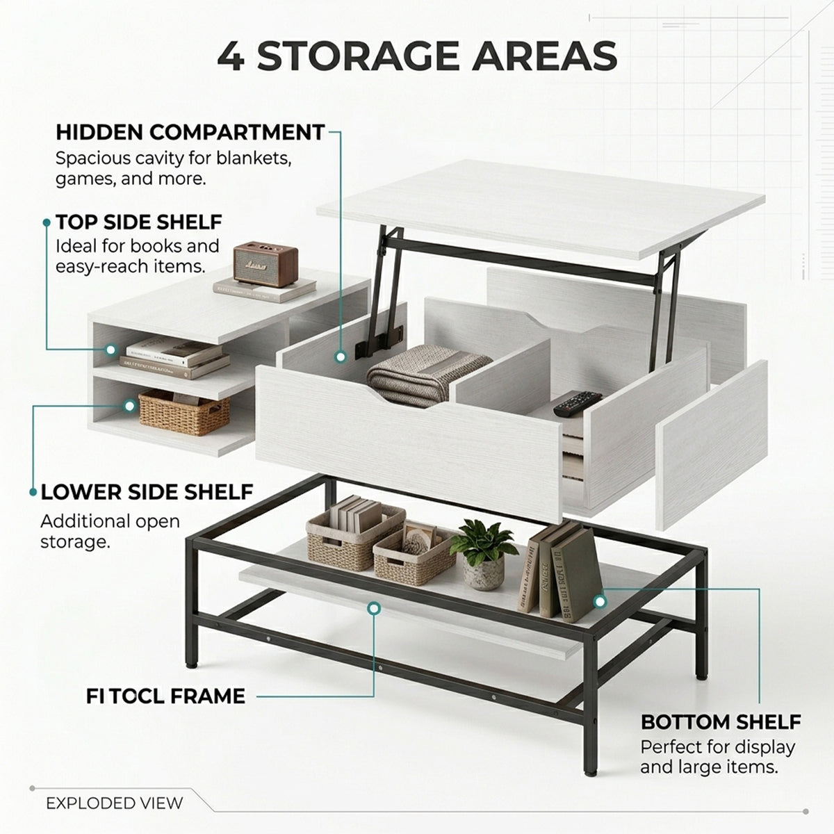 Modern Living Room Center Table with Hidden Compartment Home Furniture