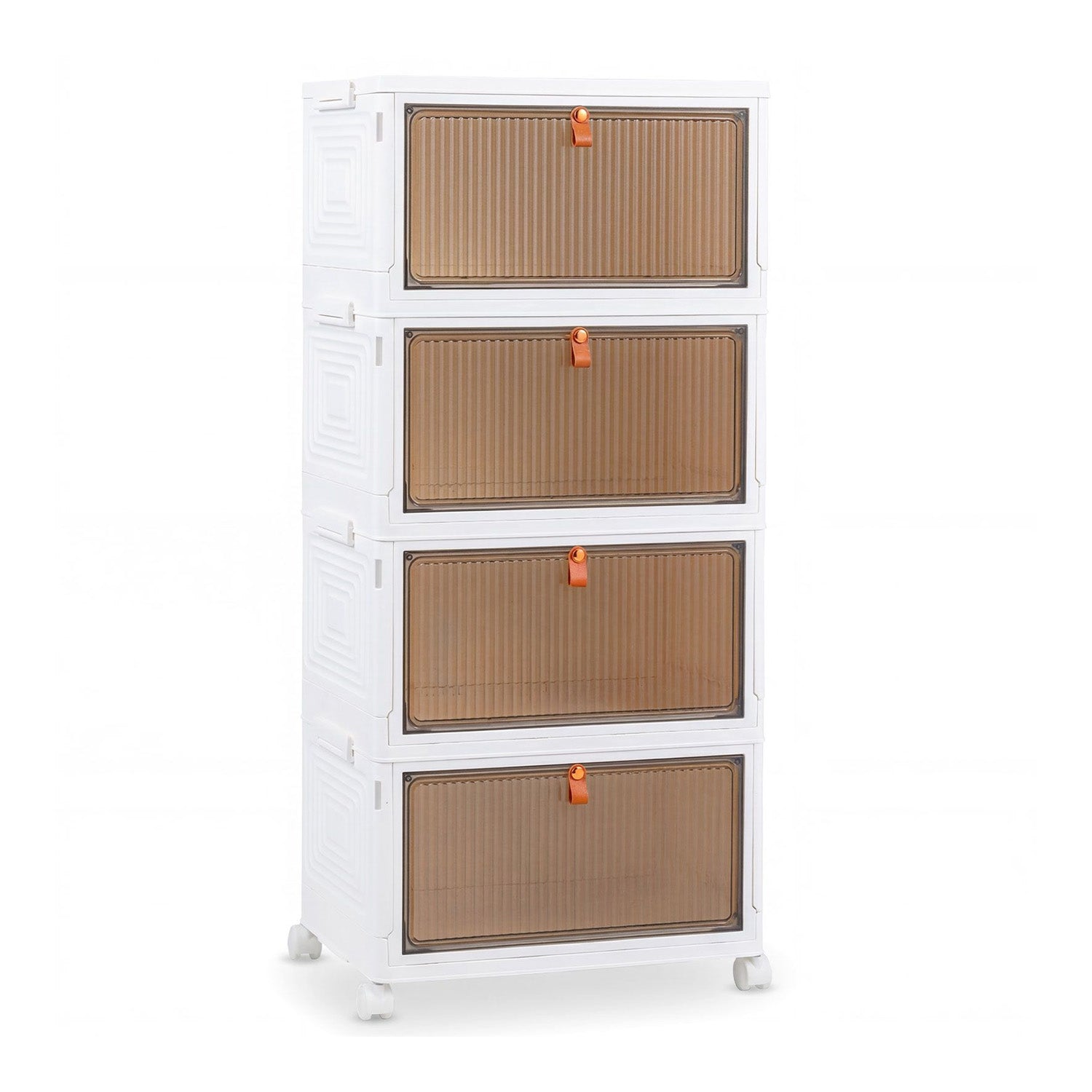4 Tier Stackable Plastic Storage Bins with Lid and Lockable Wheels Home