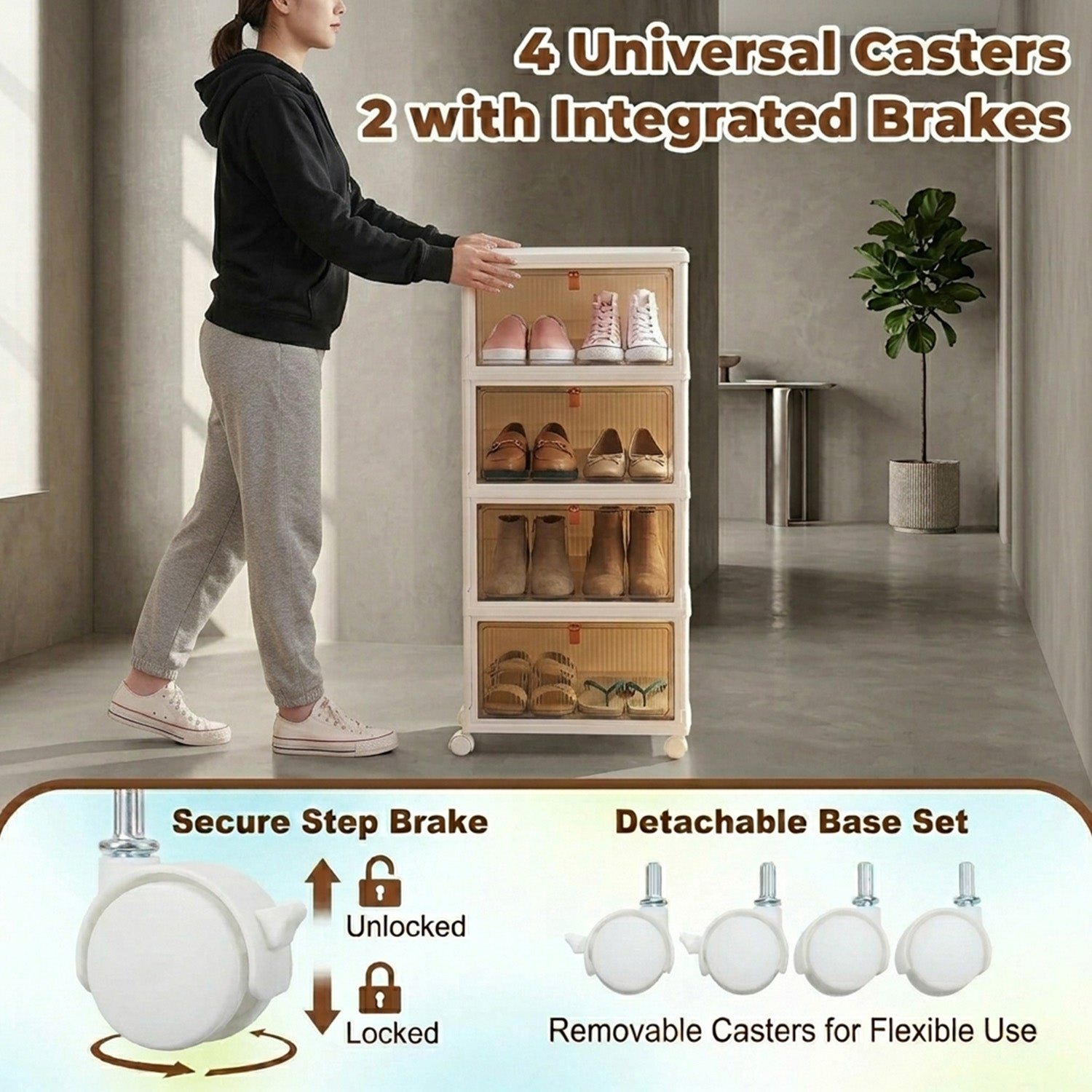4 Tier Stackable Plastic Storage Bins with Lid and Lockable Wheels Home