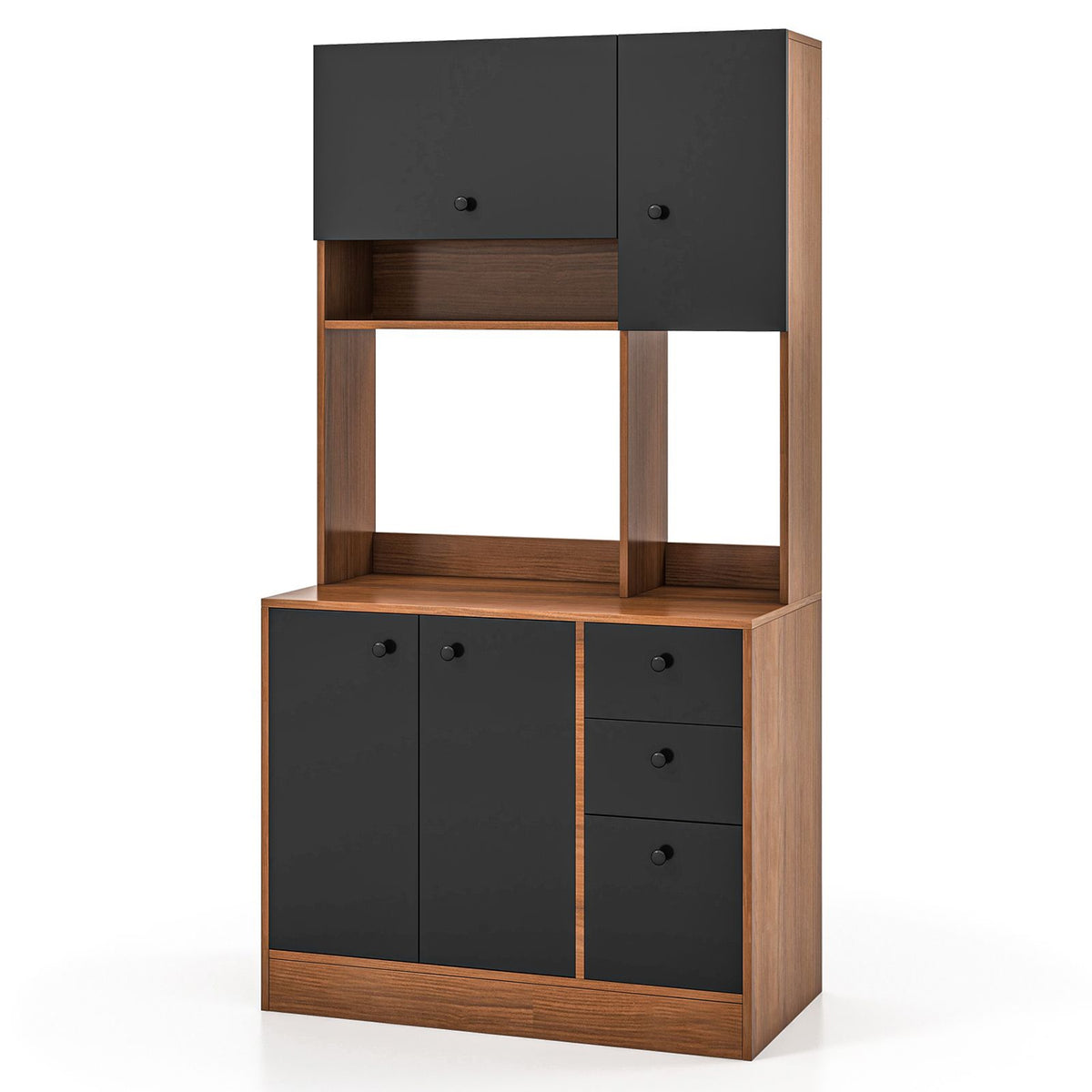 Freestanding Kitchen Pantry Cabinet with Wide Countertop Adjustable Shelves