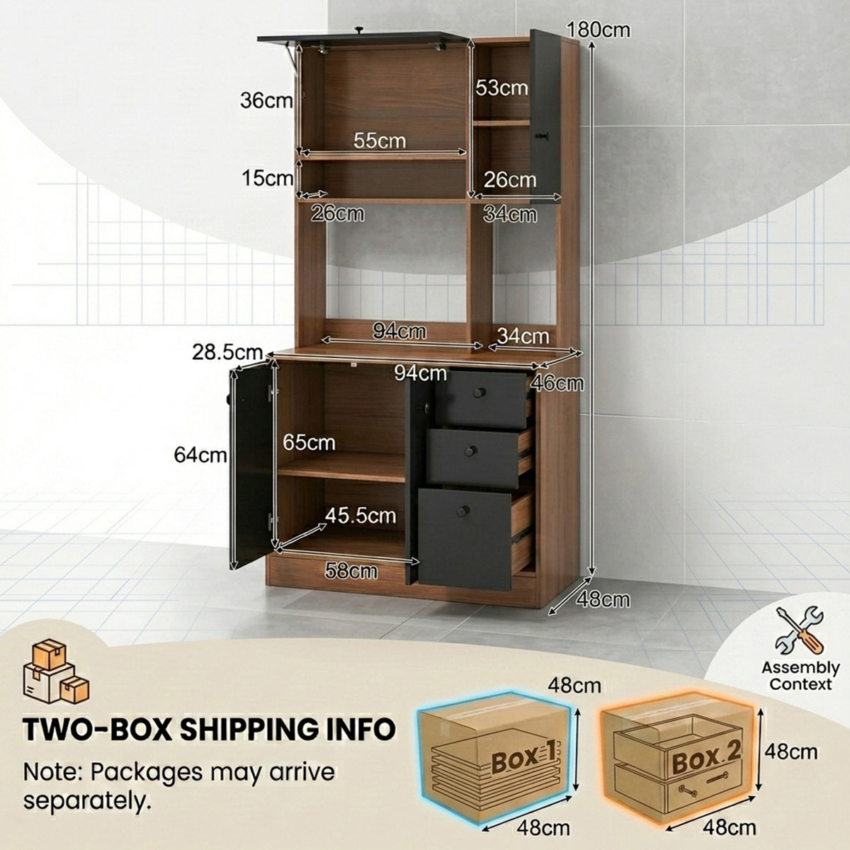 Freestanding Kitchen Pantry Cabinet with Wide Countertop Adjustable Shelves