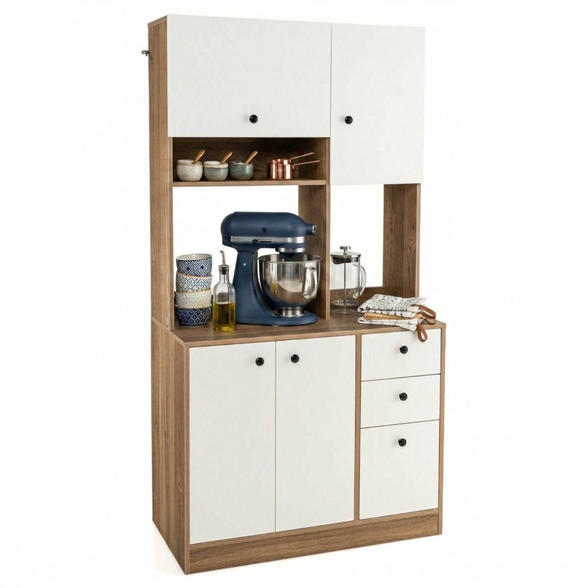 Freestanding Kitchen Pantry Cabinet with Wide Countertop Adjustable Shelves