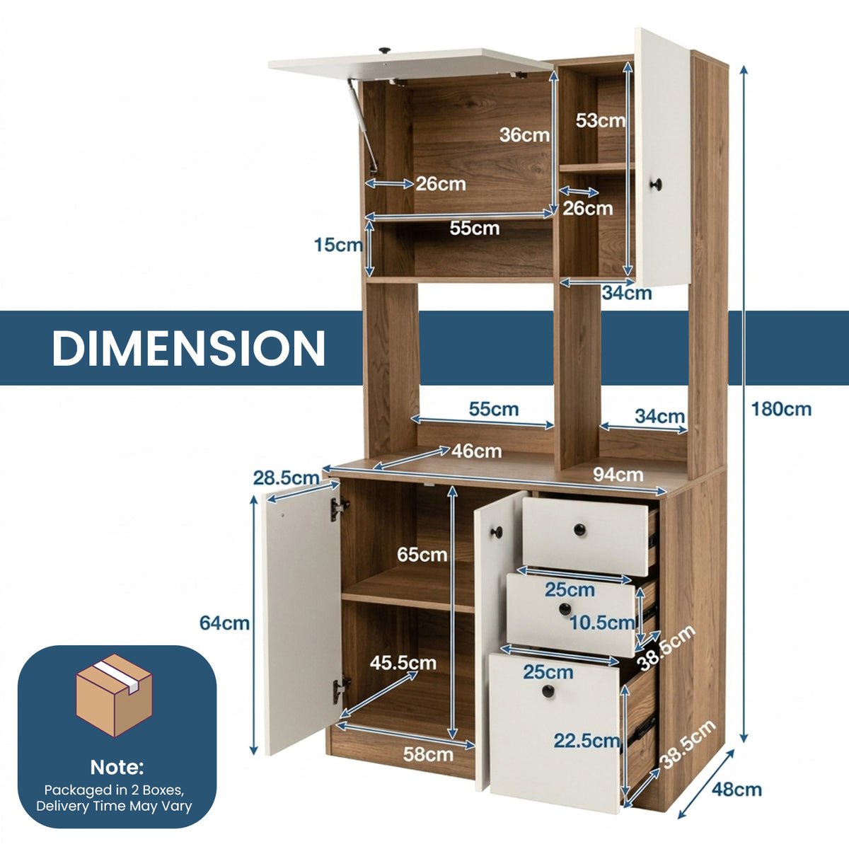 Freestanding Kitchen Pantry Cabinet with Wide Countertop Adjustable Shelves