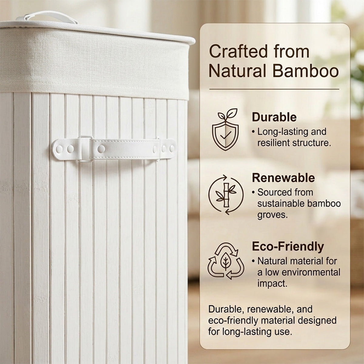 72L Bamboo Laundry Hamper with Lid and Removable Liner Bag Home Storage