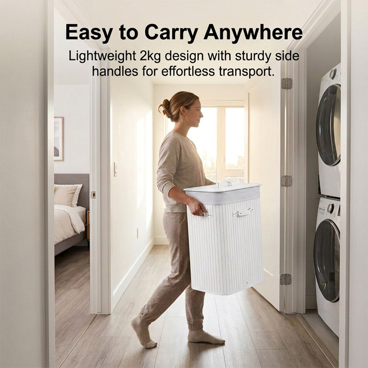 72L Bamboo Laundry Hamper with Lid and Removable Liner Bag Home Storage
