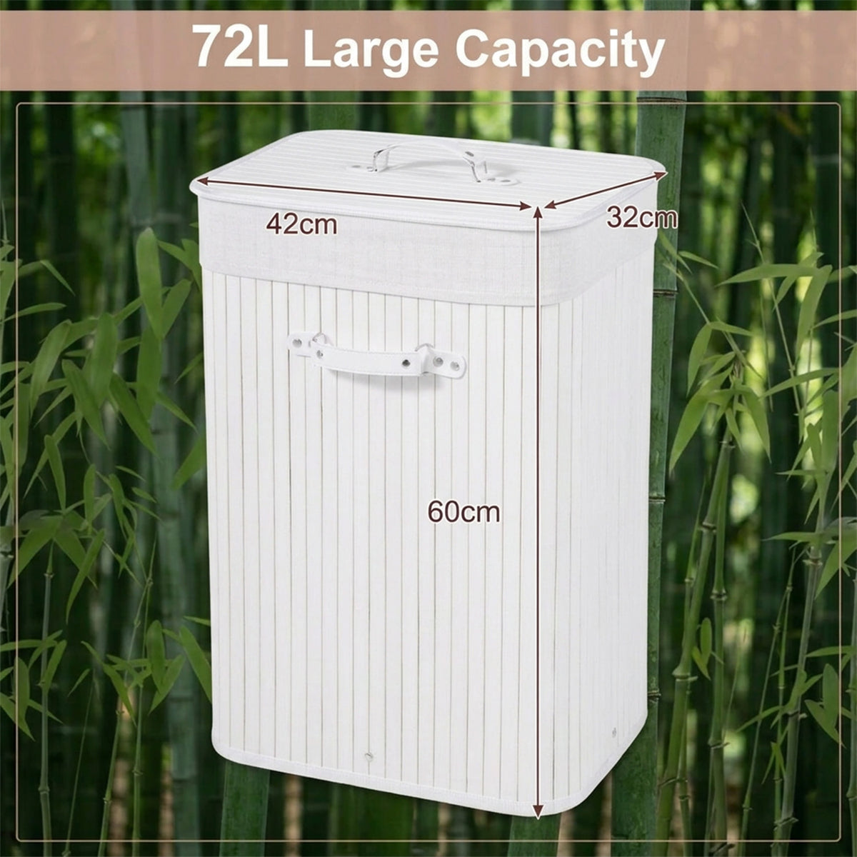 72L Bamboo Laundry Hamper with Lid and Removable Liner Bag Home Storage