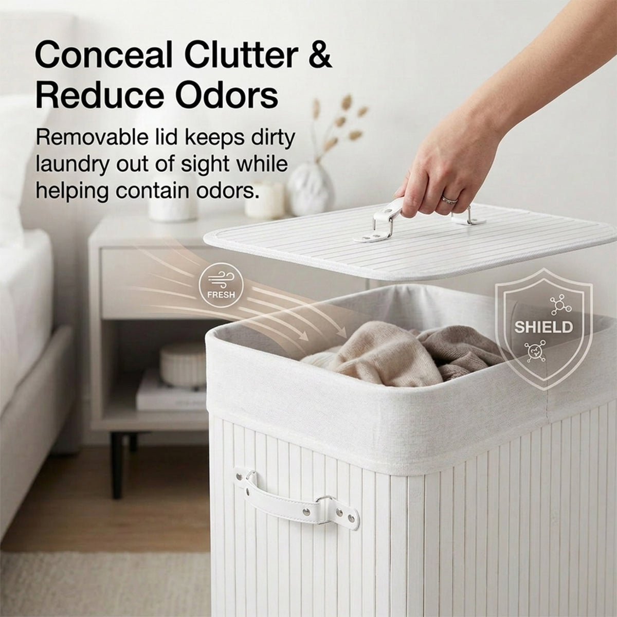 72L Bamboo Laundry Hamper with Lid and Removable Liner Bag Home Storage