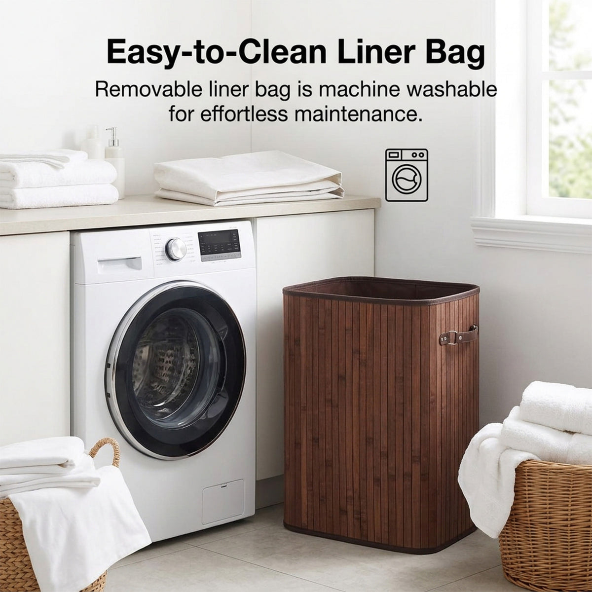72L Bamboo Laundry Hamper with Lid and Removable Liner Bag Home Storage