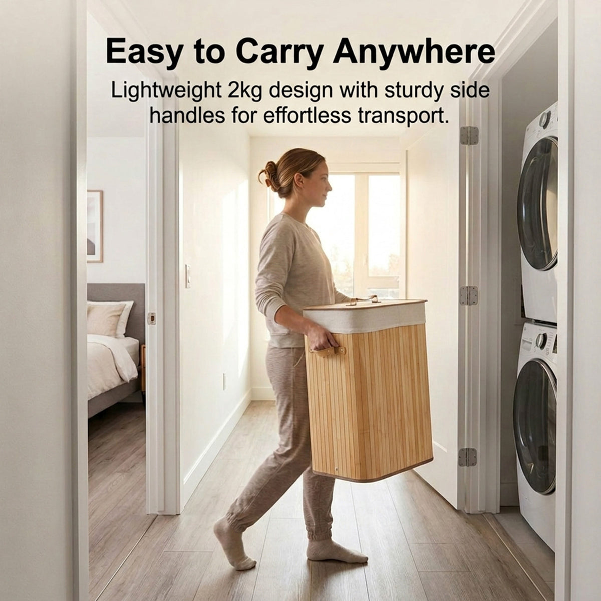 72L Bamboo Laundry Hamper with Lid and Removable Liner Bag Home Storage