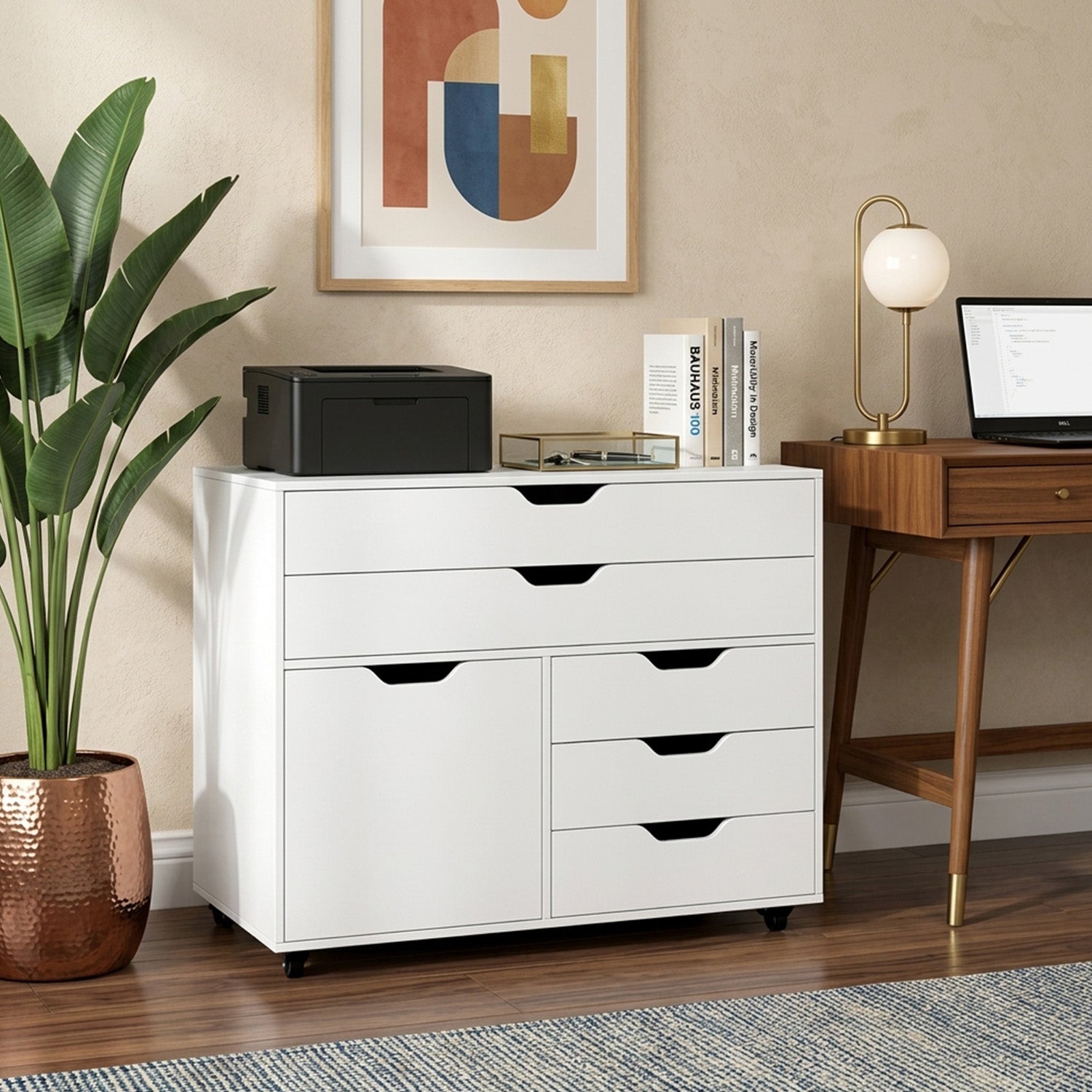 Mobile Chest of Drawers with 5 Casters and Door Furniture Storage Home