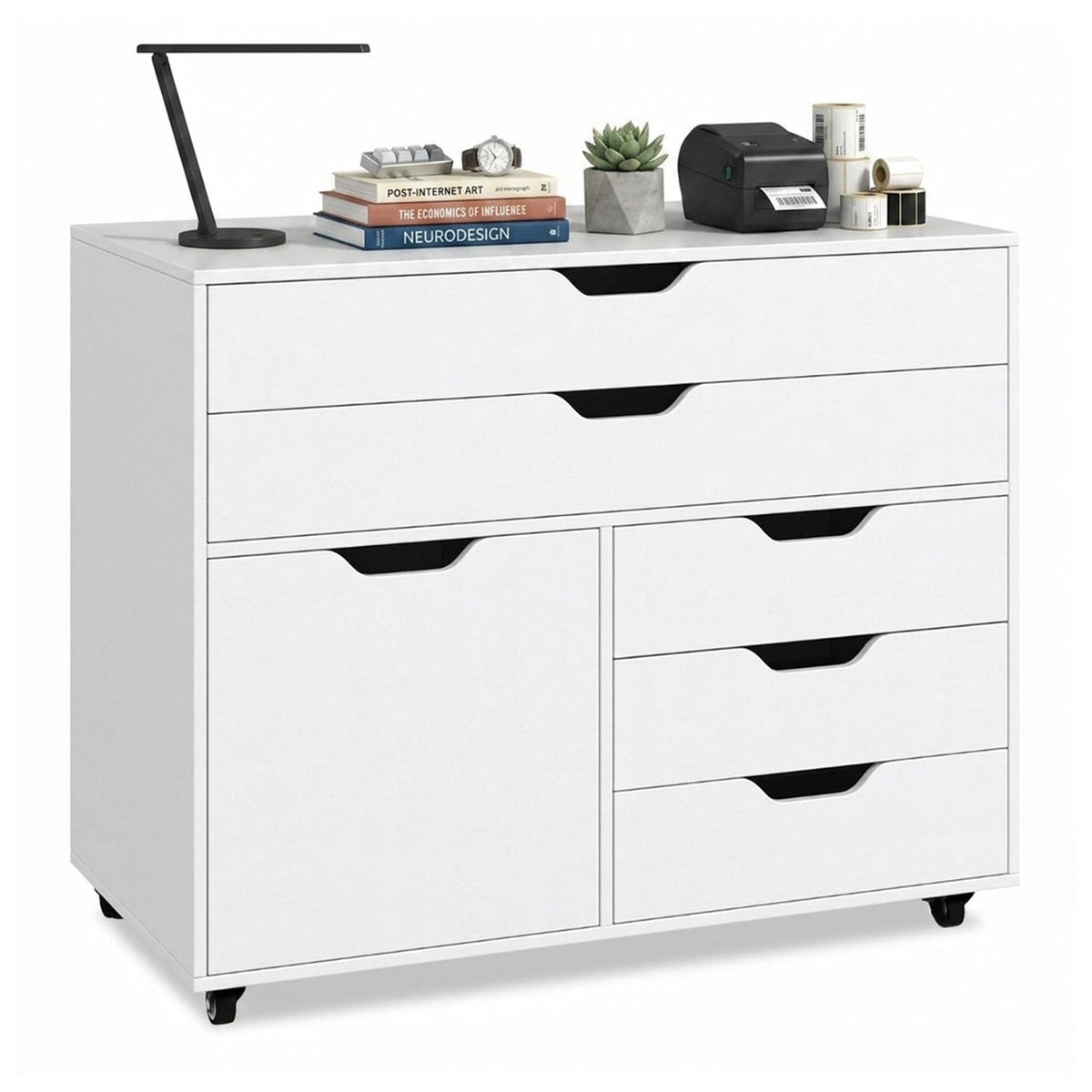 Mobile Chest of Drawers with 5 Casters and Door Furniture Storage Home