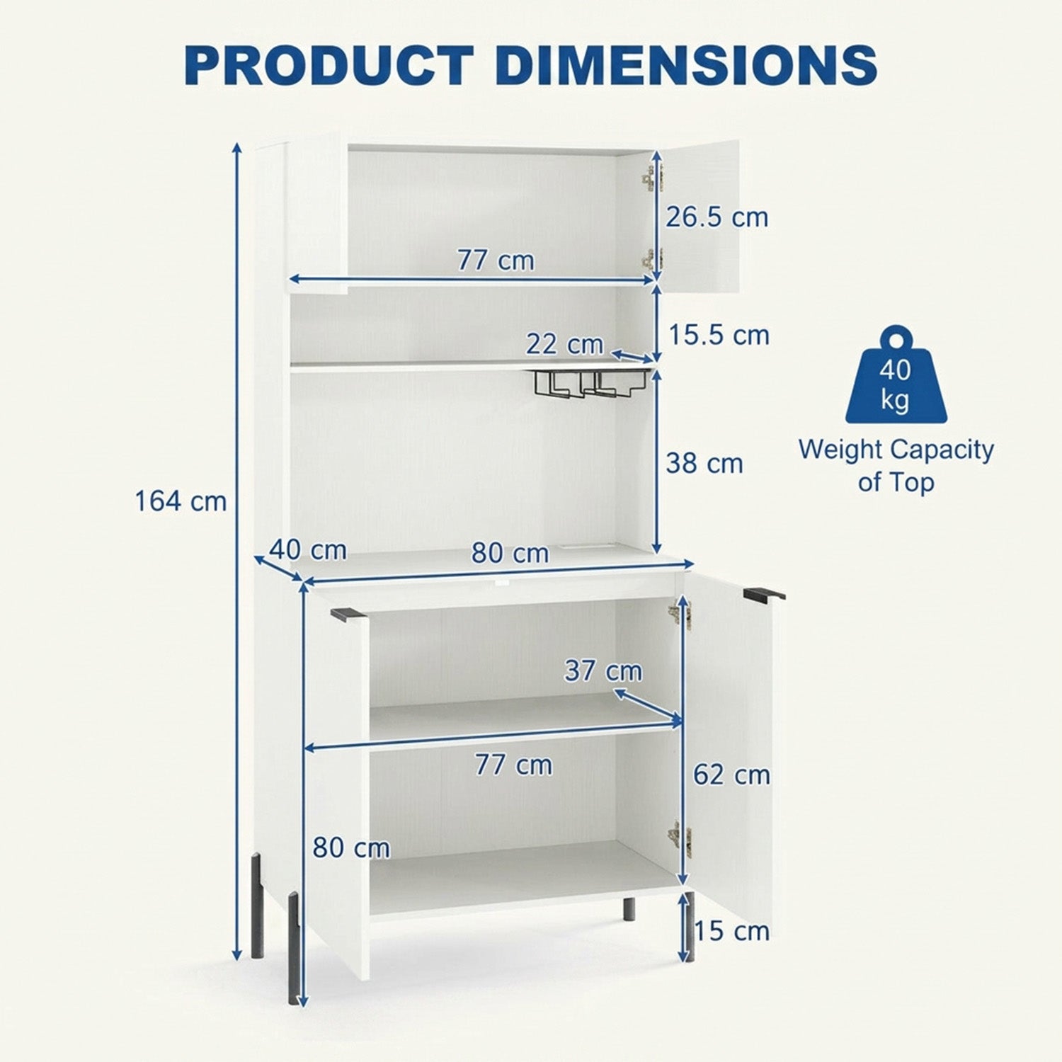 164cm Kitchen Pantry Cabinet with Charging Station Wine Bar Storage Furniture