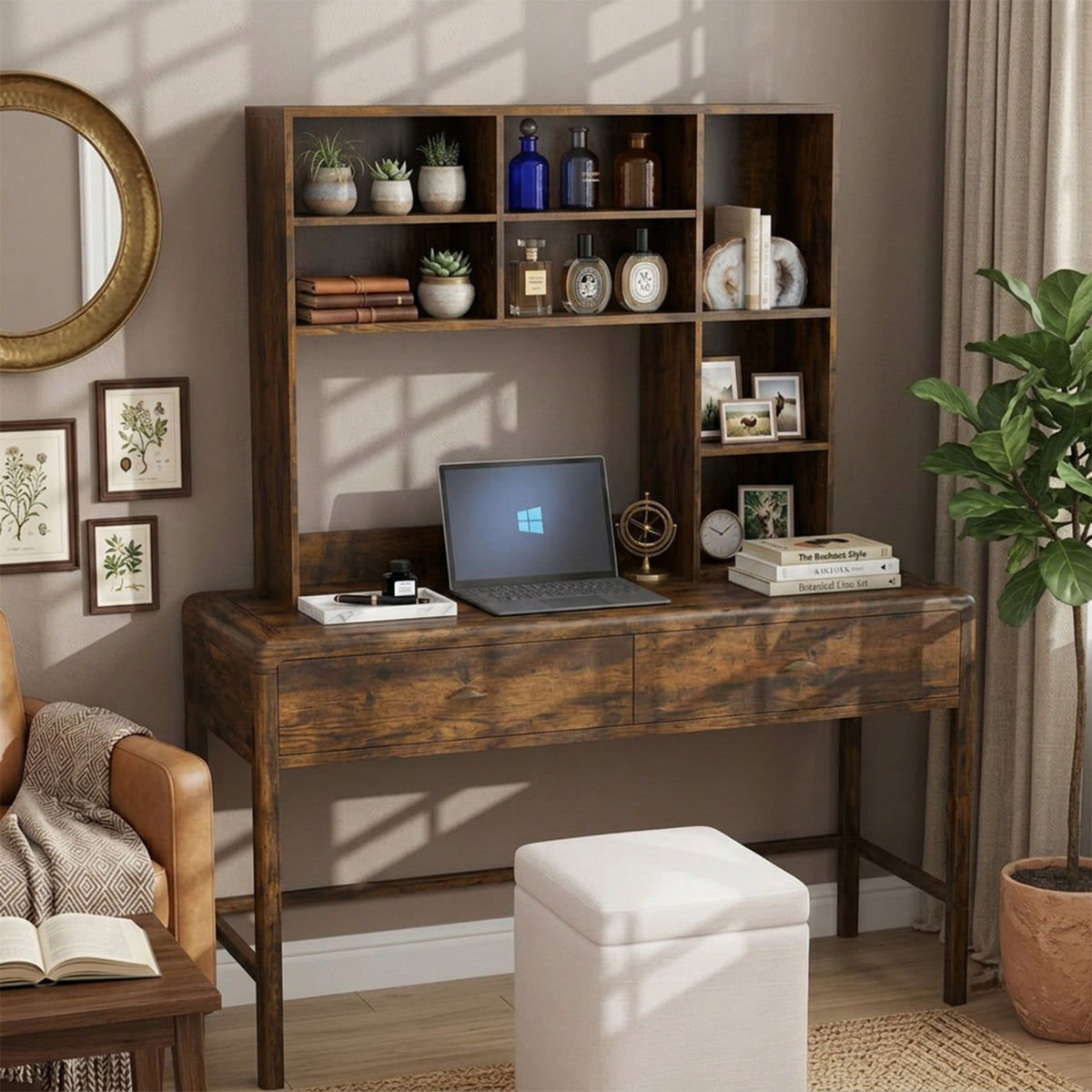 Desktop Bookshelf Desk Hutch Organizer 3 Adjustable Shelves Monitor Riser