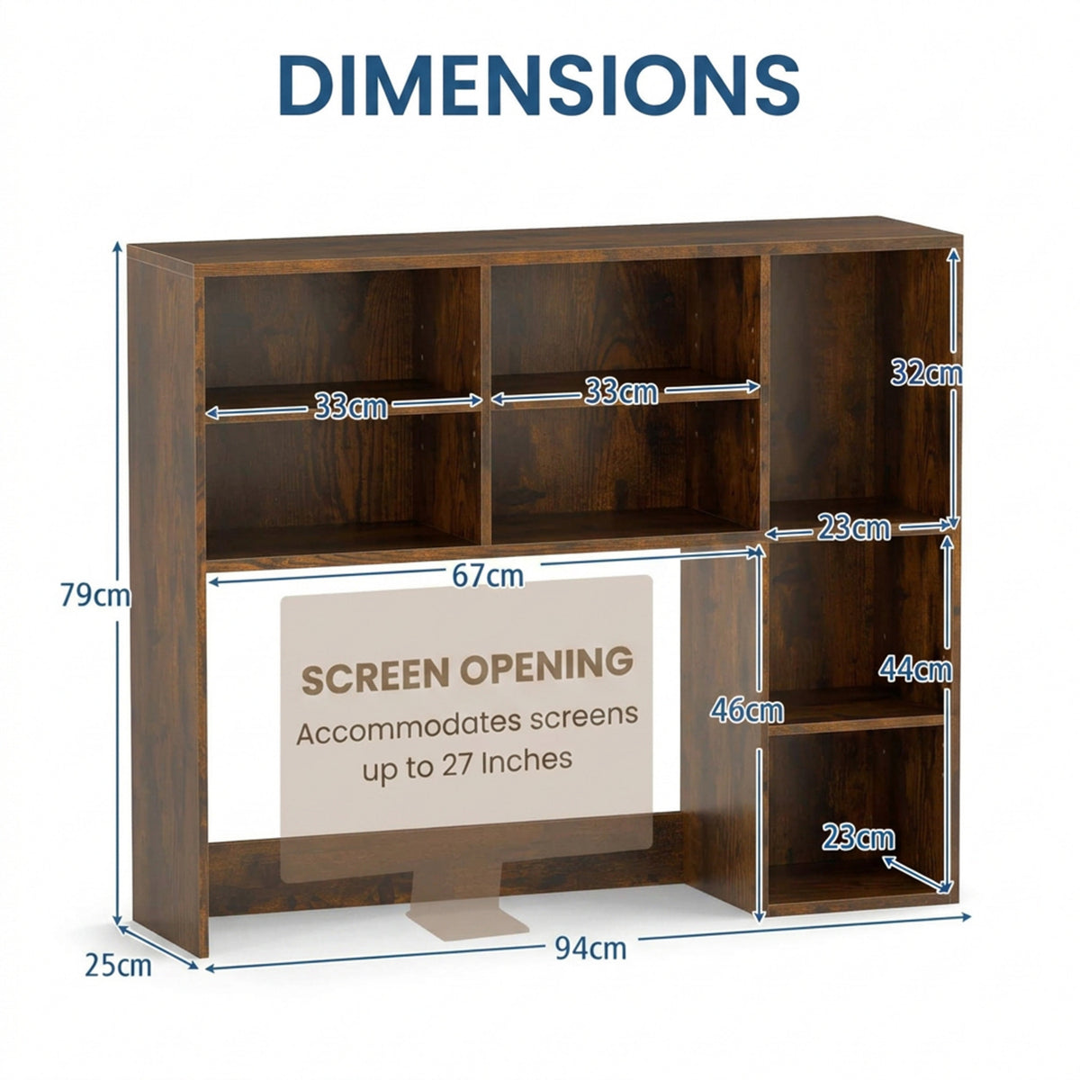 Desktop Bookshelf Desk Hutch Organizer 3 Adjustable Shelves Monitor Riser
