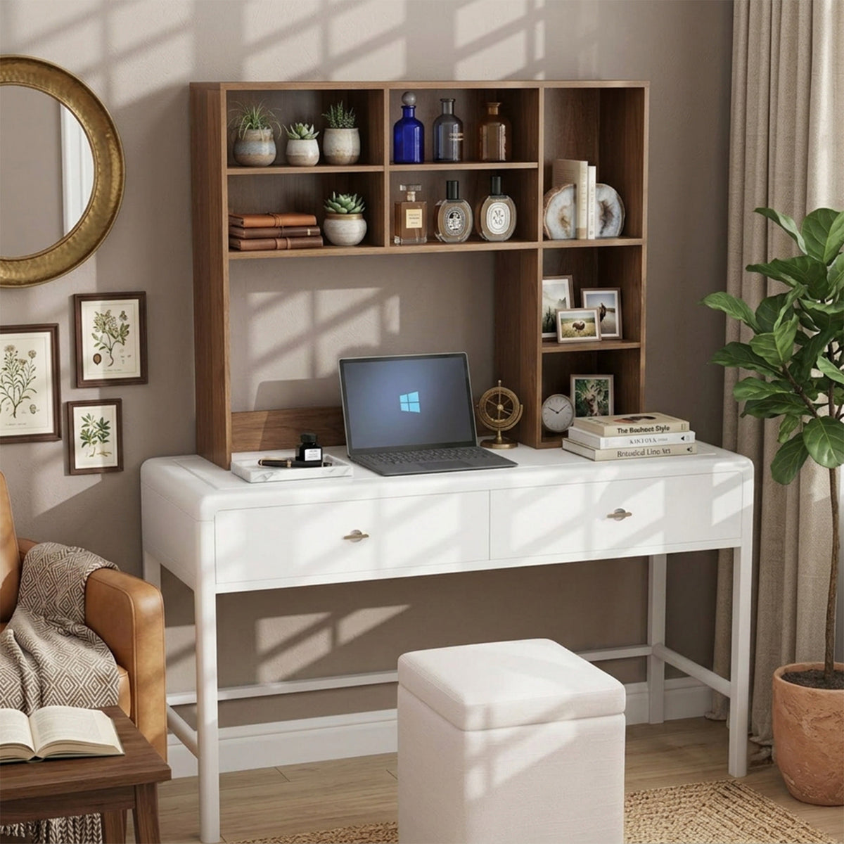 Desktop Bookshelf Desk Hutch Organizer 3 Adjustable Shelves Monitor Riser