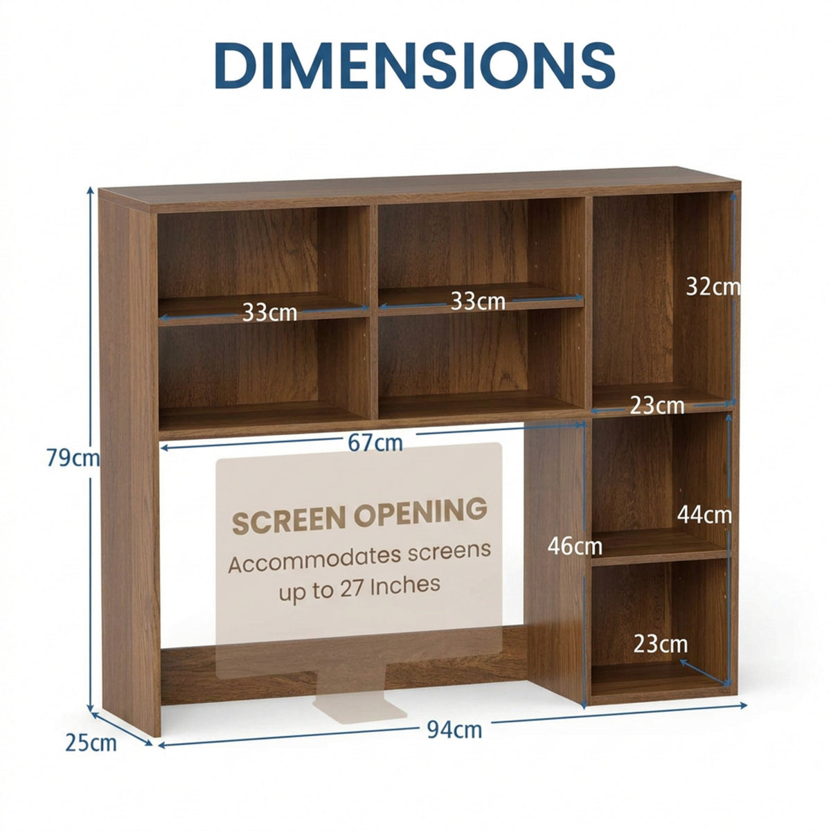 Desktop Bookshelf Desk Hutch Organizer 3 Adjustable Shelves Monitor Riser