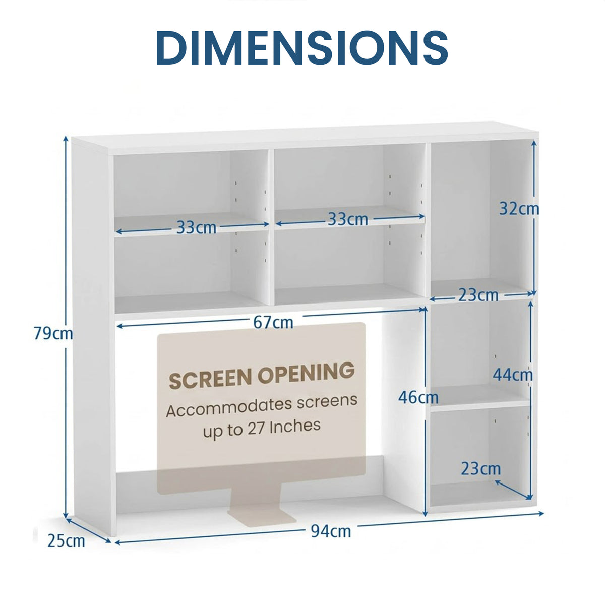 Desktop Bookshelf Desk Hutch Organizer 3 Adjustable Shelves Monitor Riser