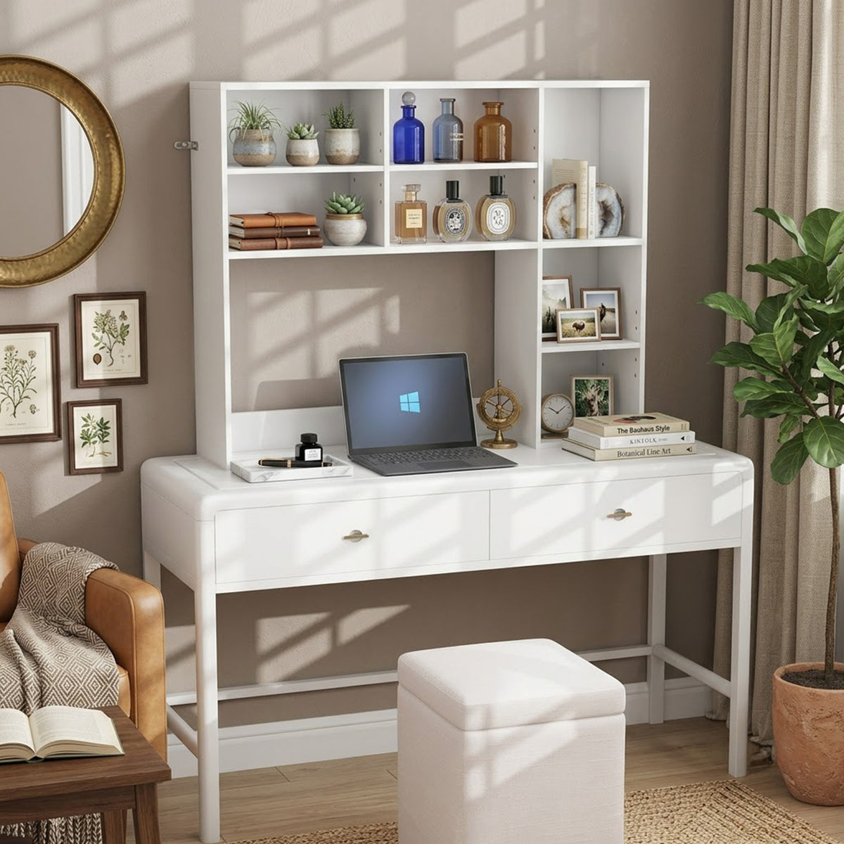 Desktop Bookshelf Desk Hutch Organizer 3 Adjustable Shelves Monitor Riser