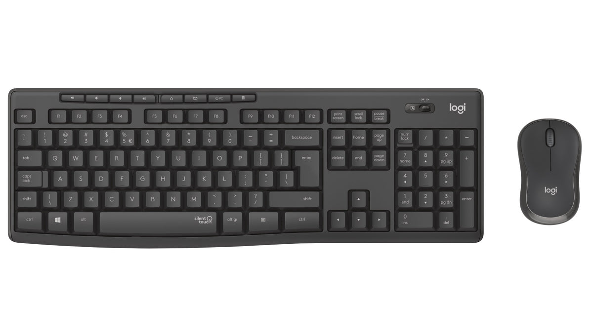 Logitech Wireless Silent Keyboard and Mouse Combo 2.4GHz Nano USB Receiver SilentTouch 10m Range Spill Resistant Full Size