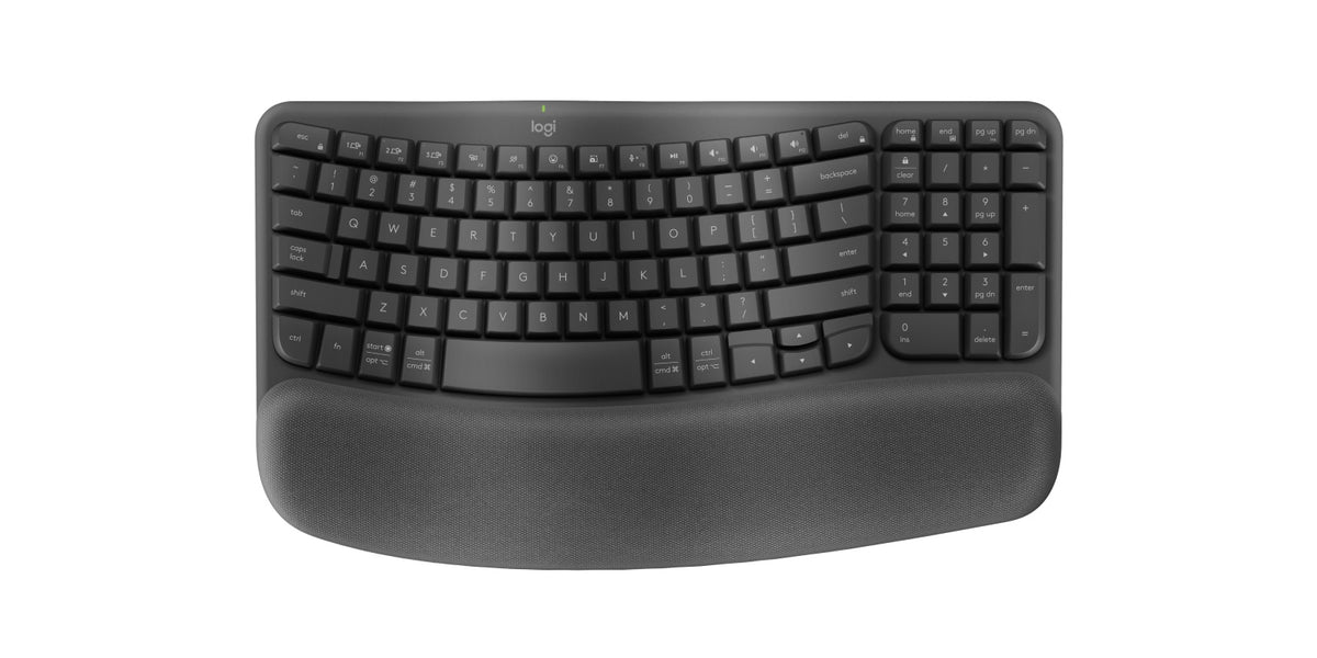 Logitech Wave Keys Wireless Ergonomic Keyboard with Cushioned Palm Rest Number Pad Easy-Switch Windows Mac Graphite