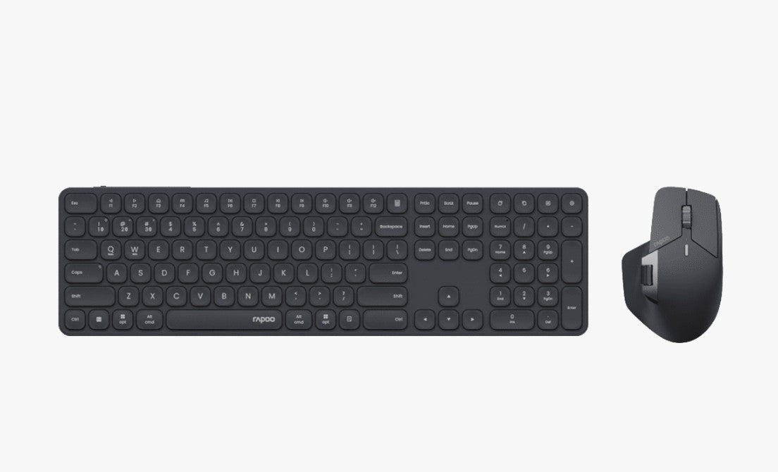 RAPOO Multi Mode Wireless Ultra Slim Mouse and Keyboard Combo Bluetooth 2.4GHz Rechargeable Windows and Mac Compatible